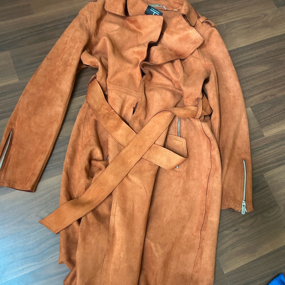Tahari Orange Trench Coat with Belted Wrap Design